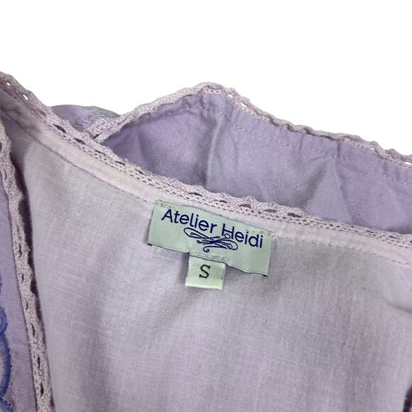 Boutique Cottagecore Long Sleeve Linen Blend Lavender Embroidered Maxi Dress S - Picture 6 of 7